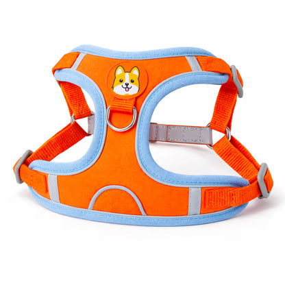 Orange padded harness with adjustable straps and back D-ring for small dogs