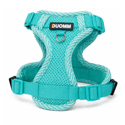 Cyan mesh harness with rope trim and adjustable straps for small dogs