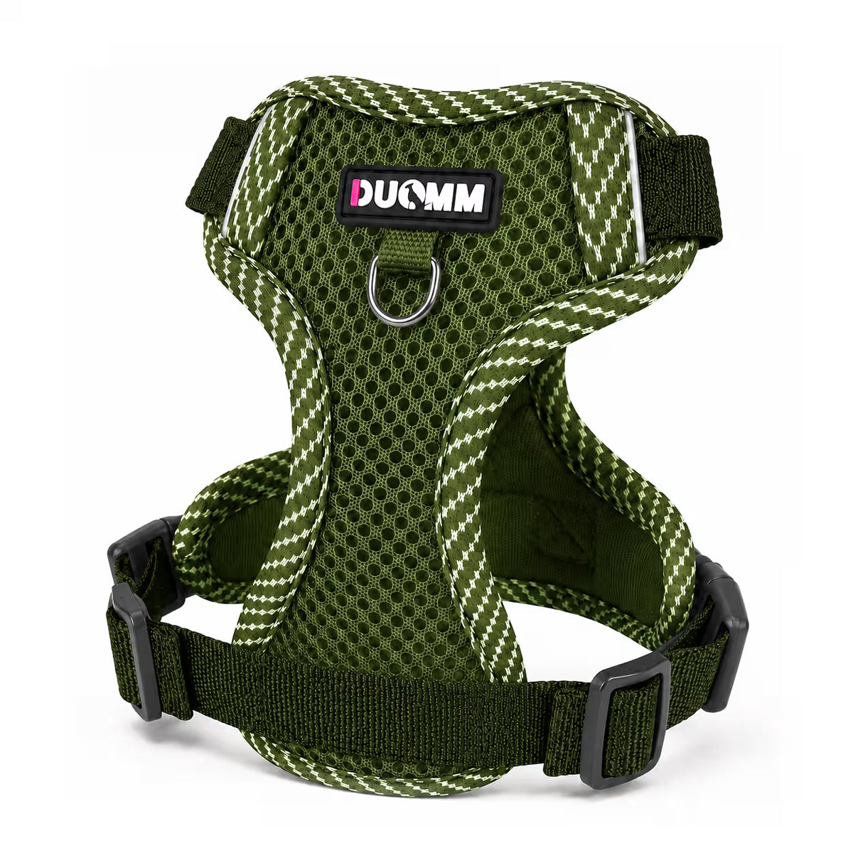 Green mesh harness with rope trim and adjustable straps for small dogs