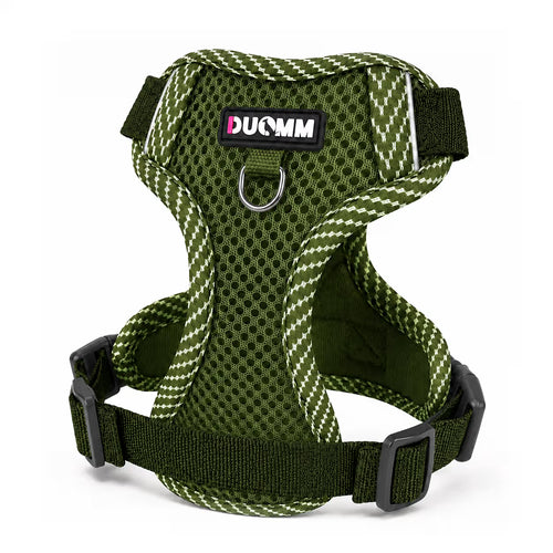 Green mesh harness with rope trim and adjustable straps for small dogs