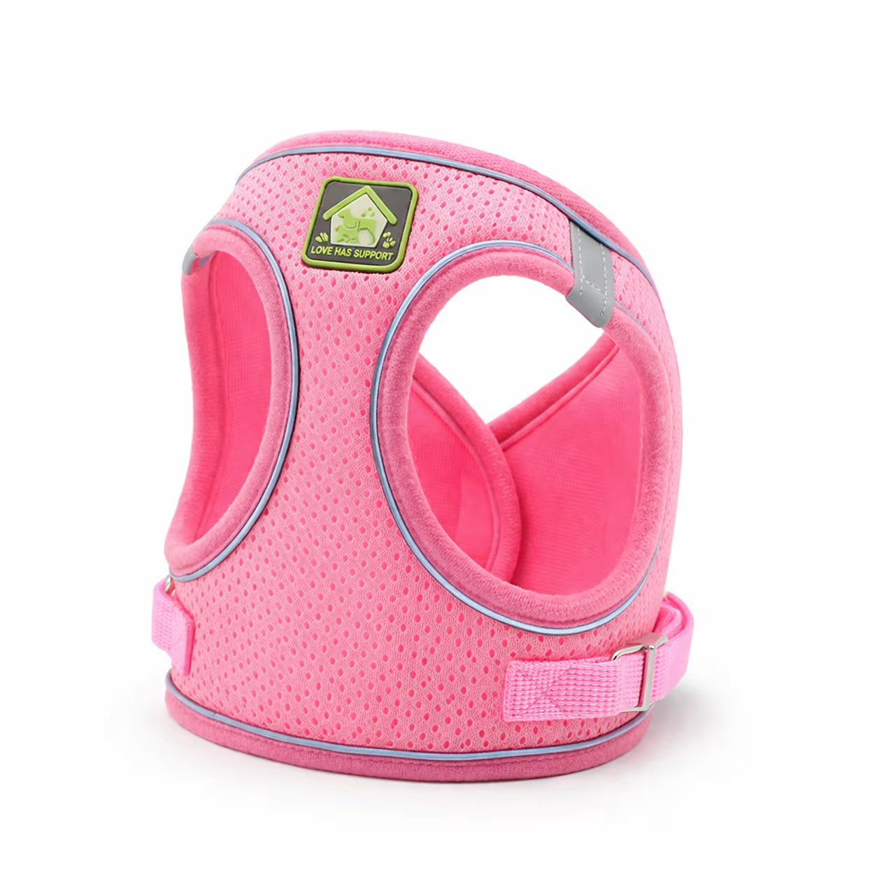 Pink mesh vest harness with reflective trim for small dogs