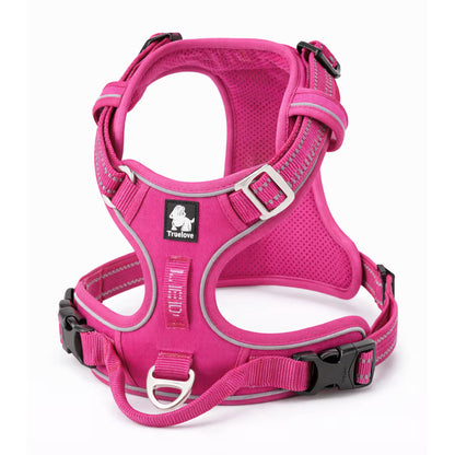 Pink padded harness with adjustable straps and front D-ring for small dogs