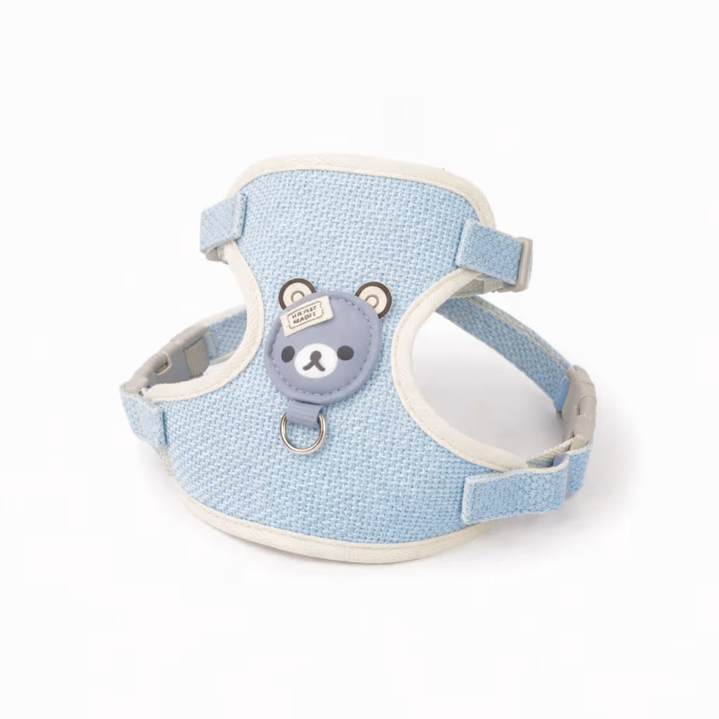 Blue bear-face vest harness with adjustable straps for small dogs
