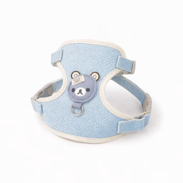 Blue bear-face vest harness with adjustable straps for small dogs