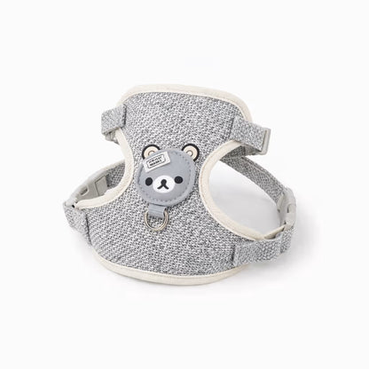 Grey bear-face vest harness with adjustable straps for small dogs
