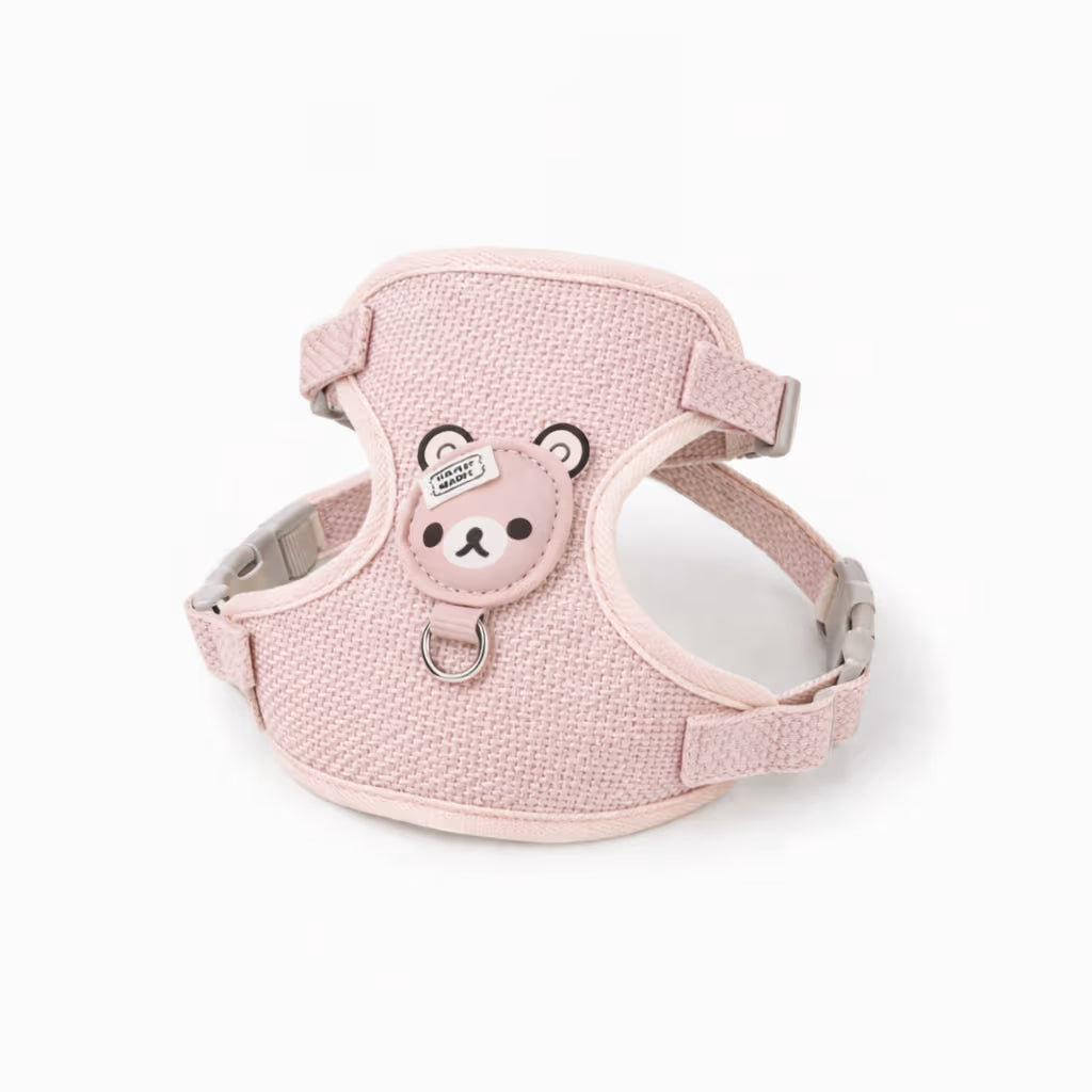 Pink bear-face vest harness with adjustable straps for small dogs