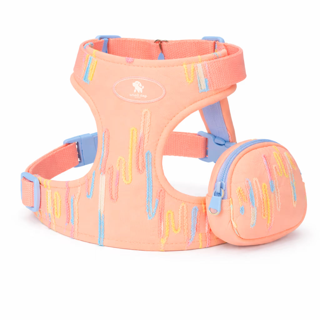 Pink harness with side pocket and adjustable straps for small dogs