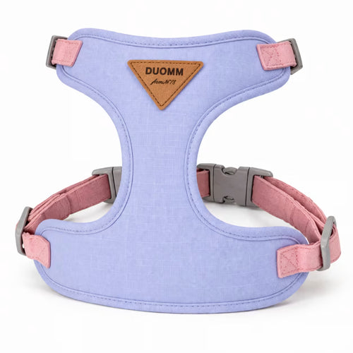 Blue padded wrap harness with adjustable straps for small dogs